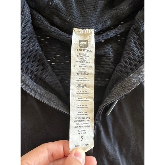 Fabletics Black Tech Mesh Full Zip Hooded Athletic Jacket - Picture 6 of 11